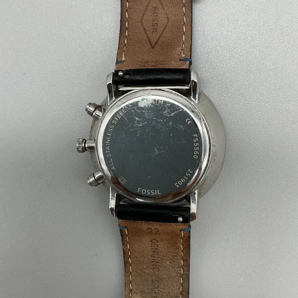 Fossil Chase FS5560 Mens Watch 42mm Chronograph Leather Date New Battery